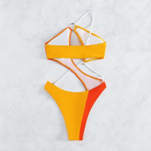Color-block women's one -piece bikini swimwear