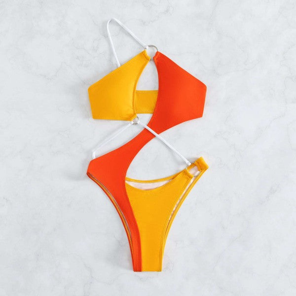 Color-block women's one -piece bikini swimwear